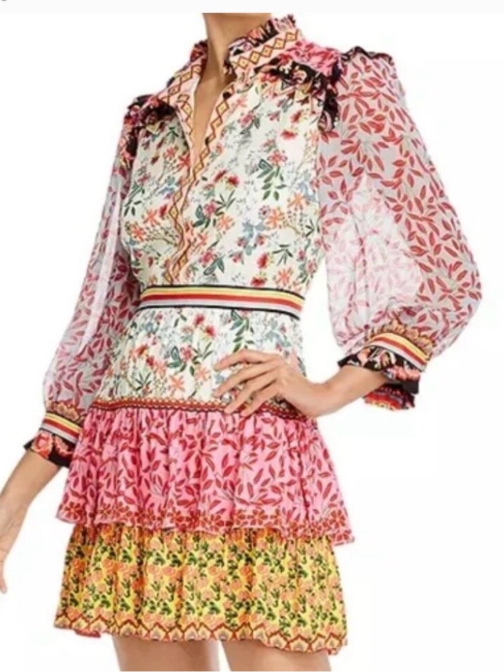 Alice + Olivia Multi‑Color Floral Tiered Mini Dress